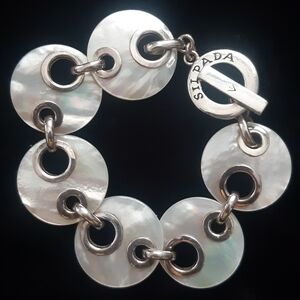 Silpada Sterling Silver and Mother of Pearl Link Bracelet Round Disc Panels 925